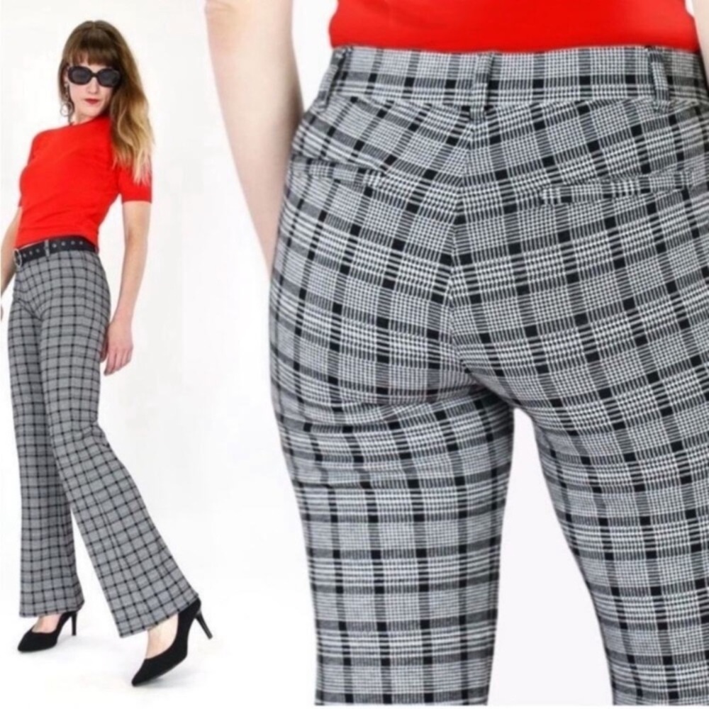 Betabrand Black and White Checkered Flare Pants